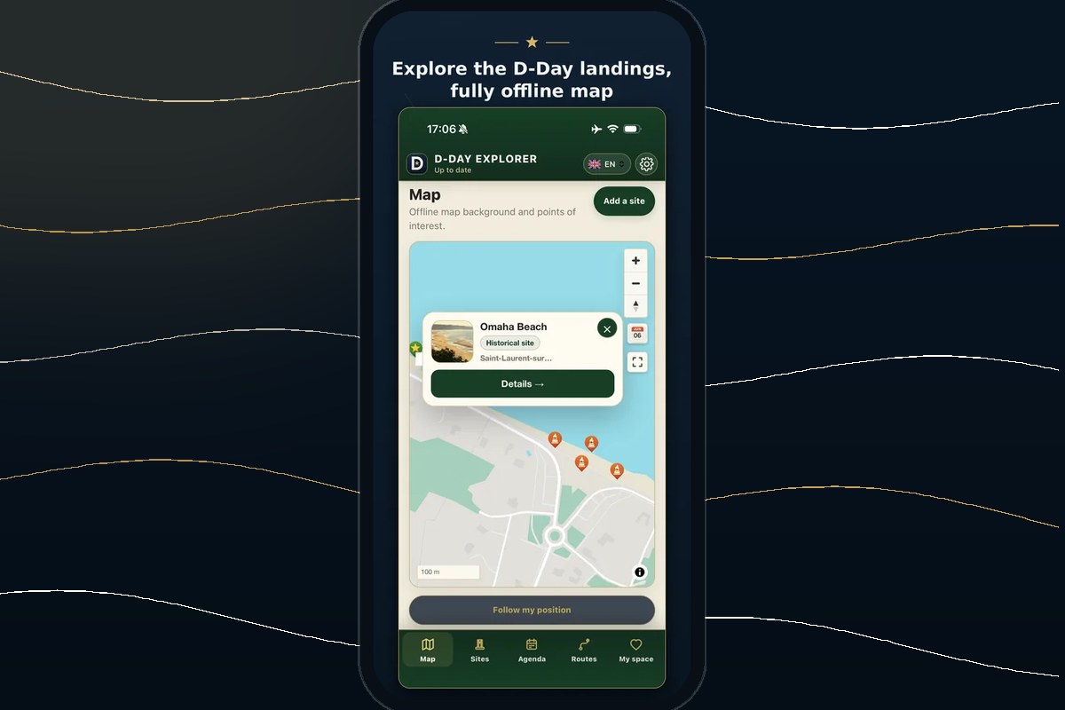 Promotiebeeld van de mobiele app D-Day Explorer