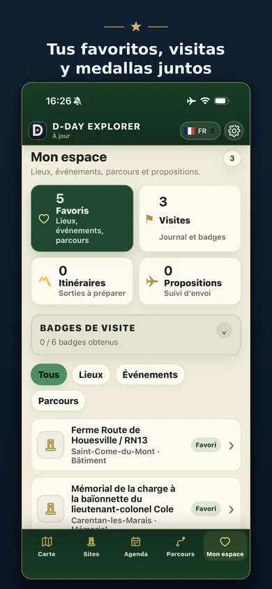 Mi espacio: favoritos, visitas, rutas — D-Day Explorer