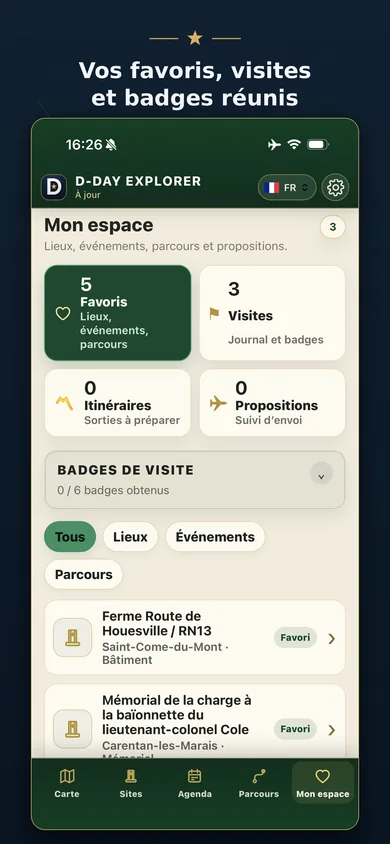Mon espace : favoris, visites, parcours — D-Day Explorer