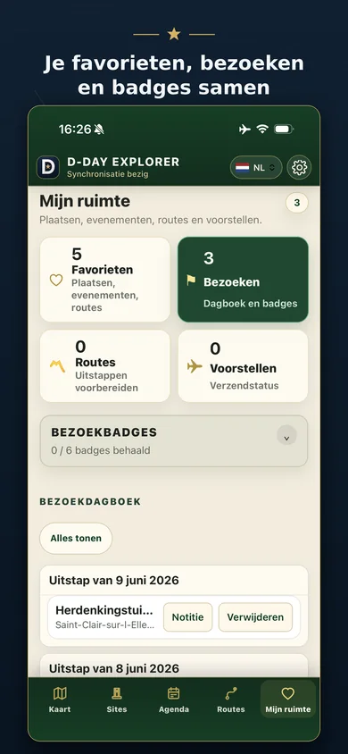 Mijn ruimte: favorieten, bezoeken, routes — D-Day Explorer